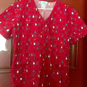 Red penguin scrub top